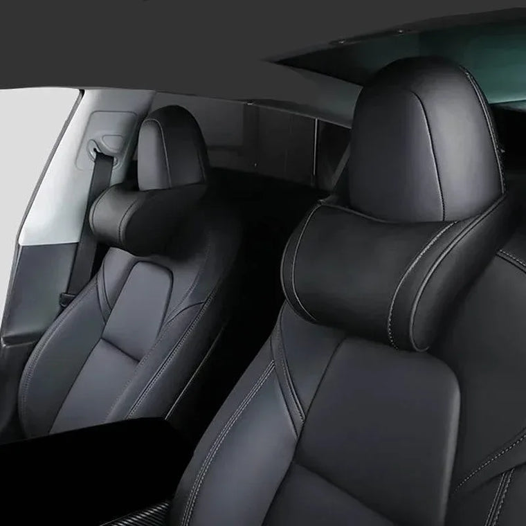 Tesla Model 3/Y leather neck and headrest pillow — interior accessories for electric SUV owners