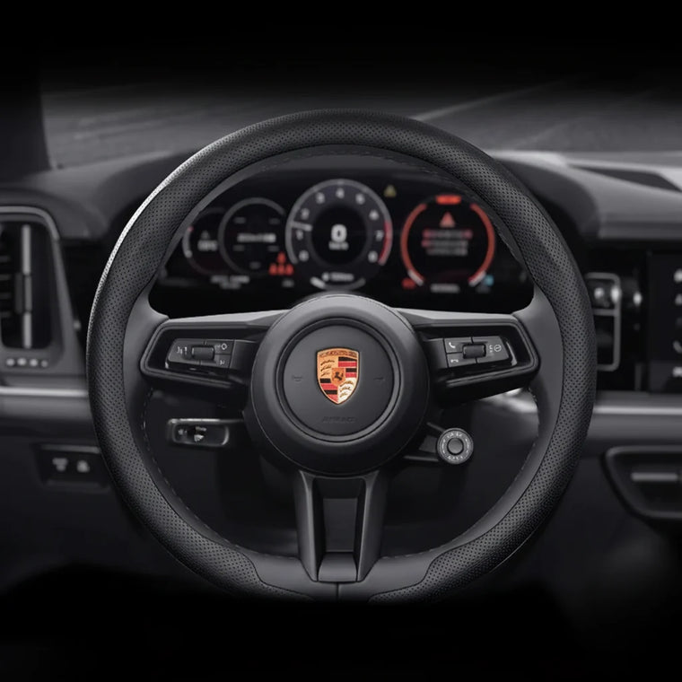 Porsche Nappa leather steering wheel cover, part of CarMoods' exotic and supercar brand accessories range