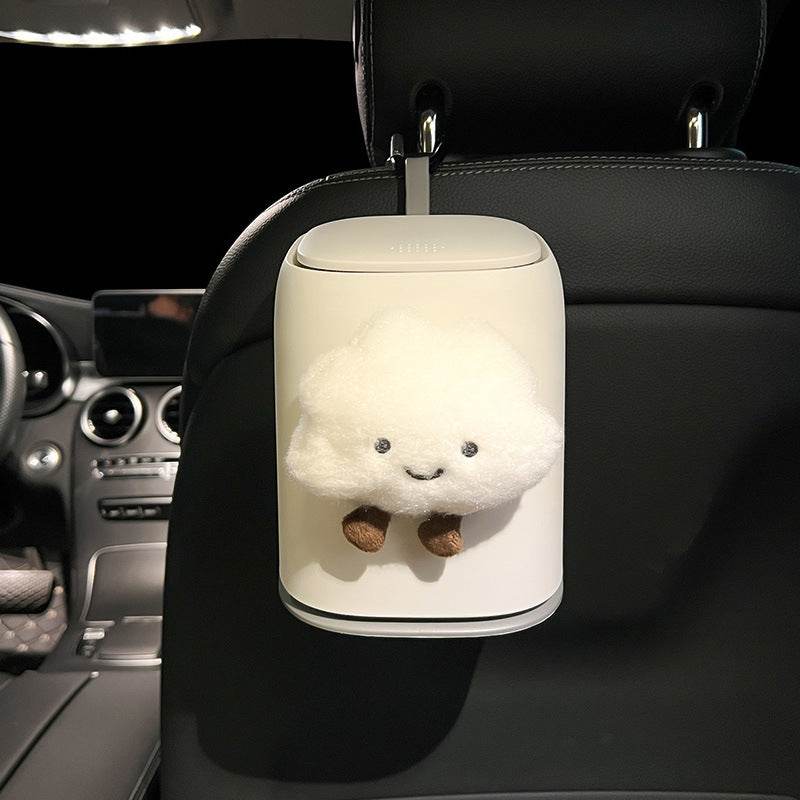 Cute Car Trash Can - Clouds white