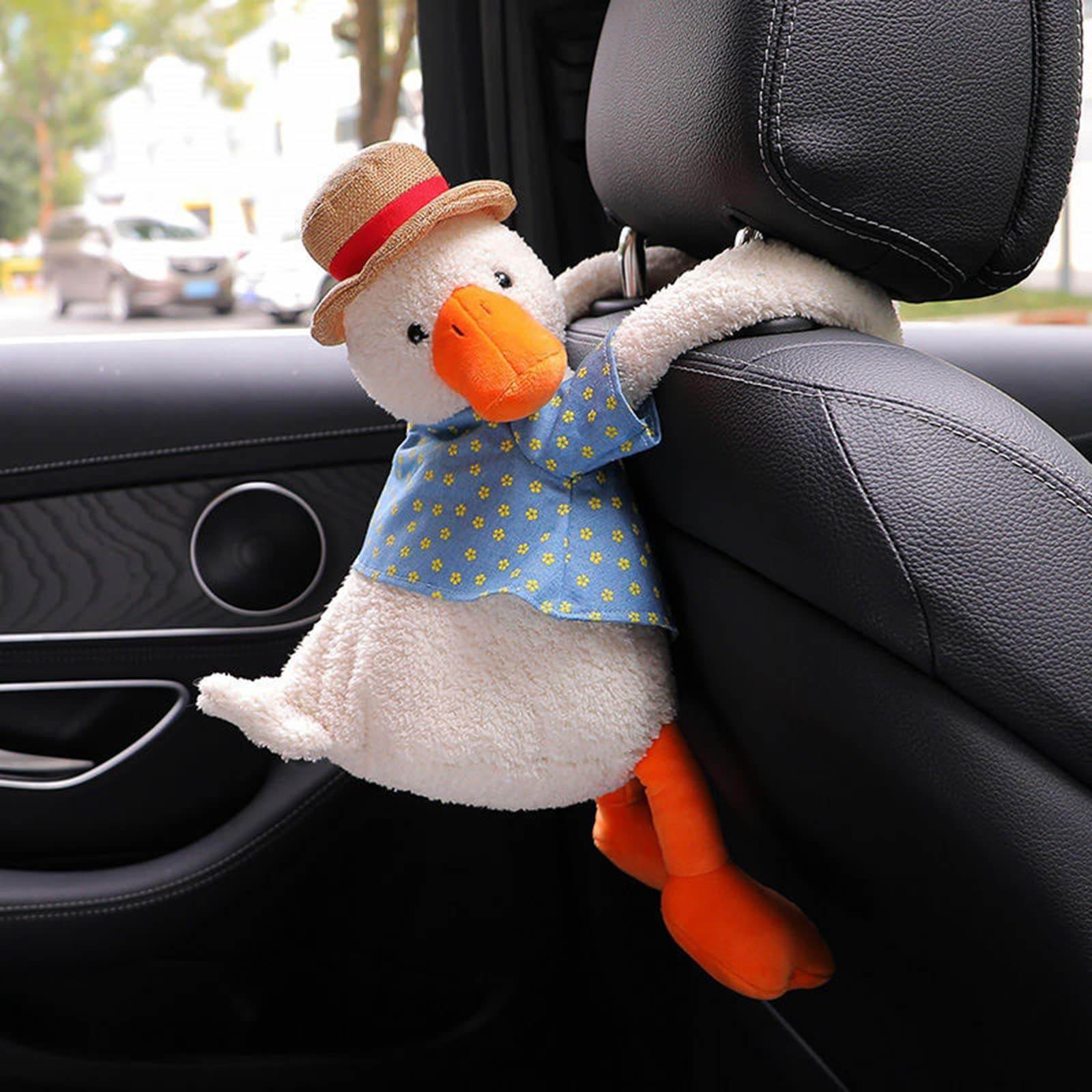 Duck Tissue Box – Plush Cartoon Car Tissue Holder & Storage Bucket - Duck Tissue Box