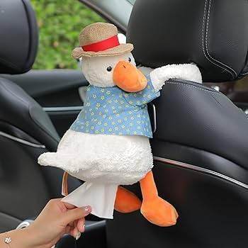 Duck Tissue Box – Plush Cartoon Car Tissue Holder & Storage Bucket - Duck Tissue Box