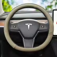 Tesla Model 3 Leather Steering Wheel Cover - White