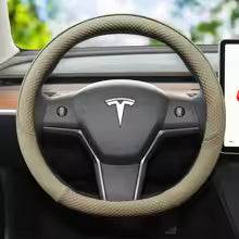 Tesla Model 3 Leather Steering Wheel Cover - Beige