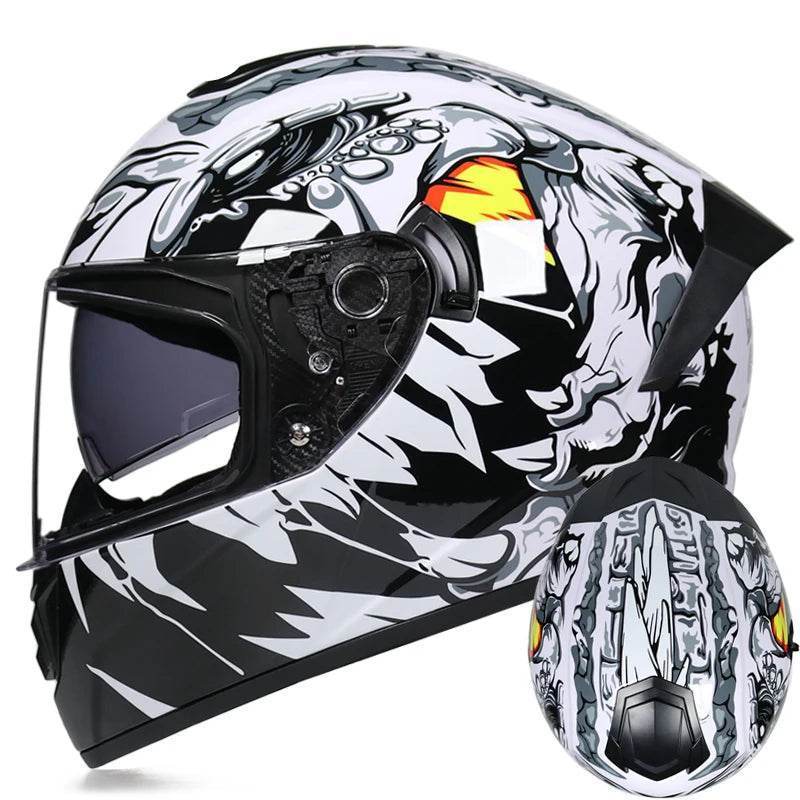 Full Face Motorcycle Racing Helmet – Winter Warm Double Visor Sports Helmet for Motorbike Riders - 1 / S