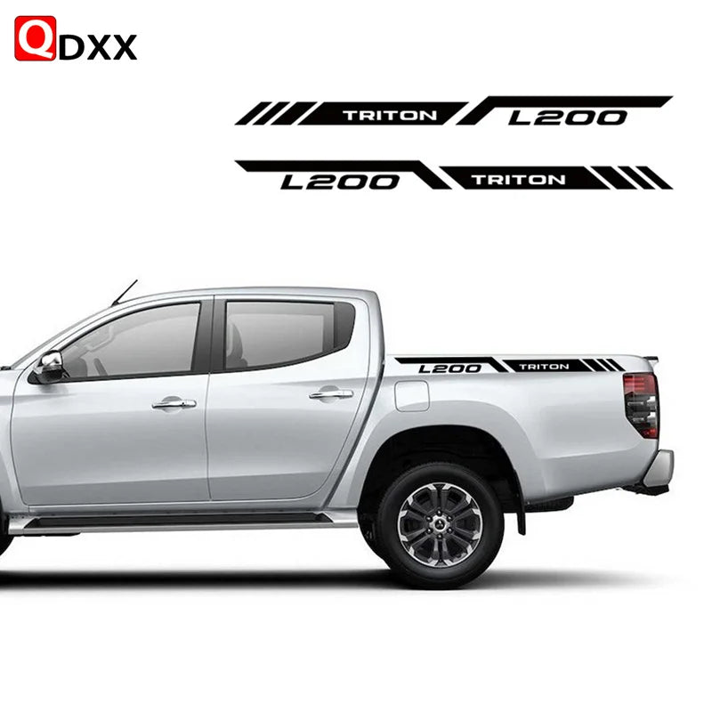 Mitsubishi L200 Triton Rear Tail Box Decals – 3D Vinyl Sport Stripes Pickup Truck Stickers - Glossy Gray