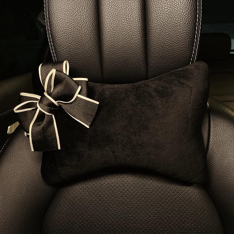 Bowknot Car Seat Neck Pillow & Waist Support Set - Universal Auto