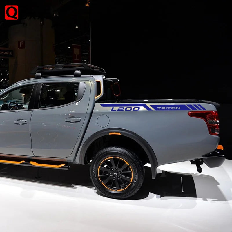Mitsubishi L200 Triton Rear Tail Box Decals – 3D Vinyl Sport Stripes Pickup Truck Stickers - Glossy Gray