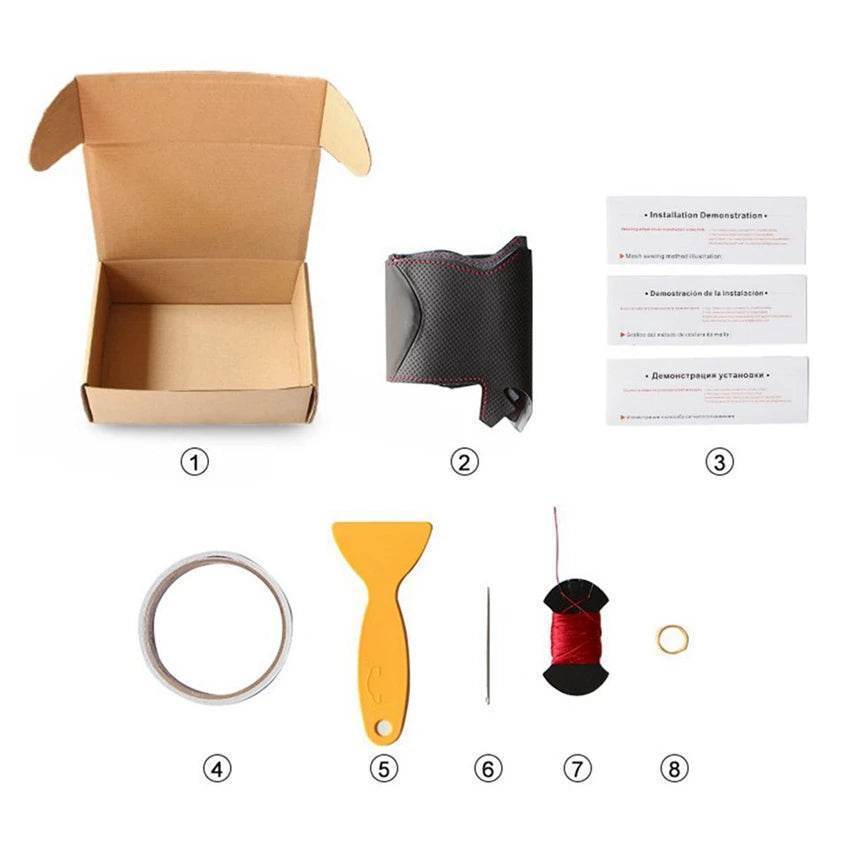 Mazda DIY Black Microfiber Leather Steering Wheel Cover - Gray Thread