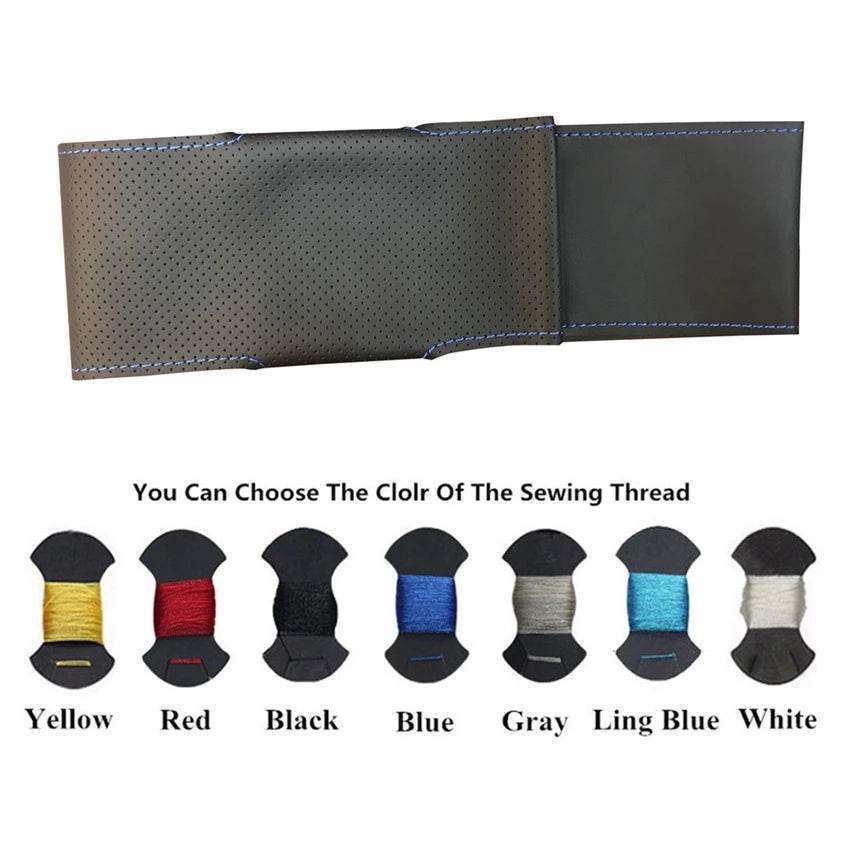 Mazda DIY Black Microfiber Leather Steering Wheel Cover - Gray Thread