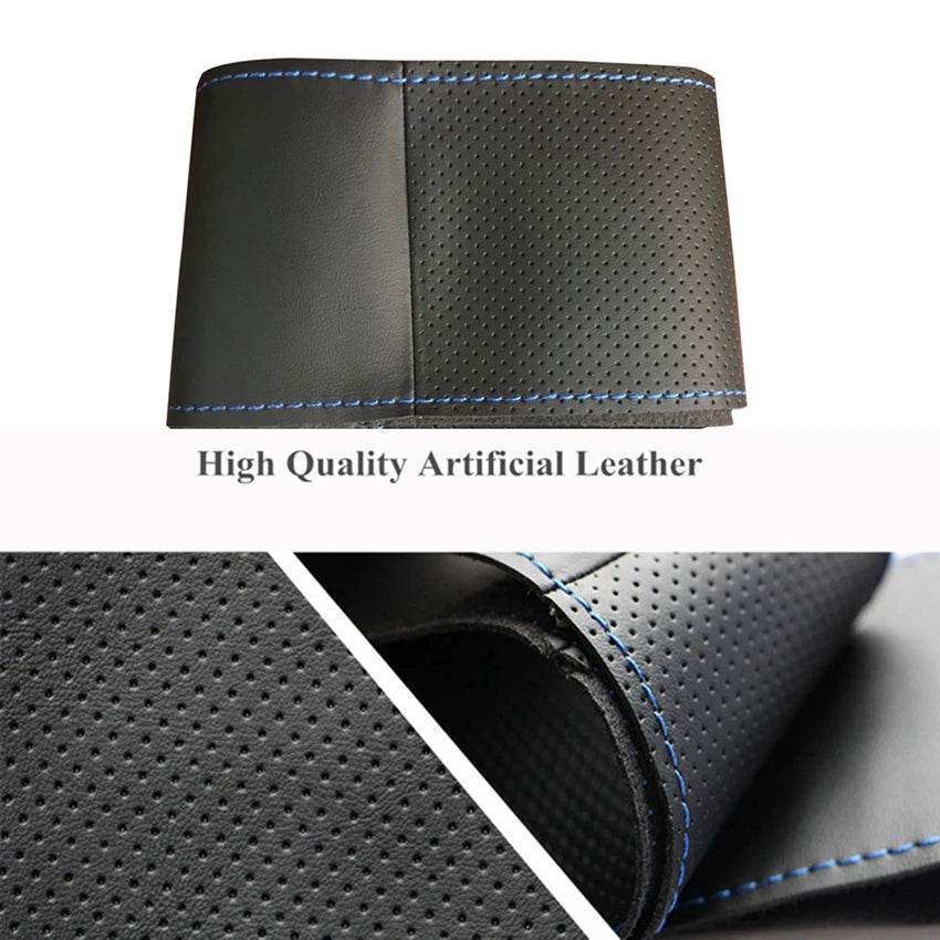 DIY Black Microfiber Leather Steering Wheel Cover for Mazda 3/6 Axela, Atenza, CX-3, CX-5, CX-9 (2017–2018) - Black Thread
