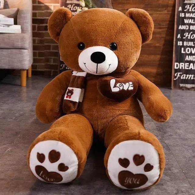 Teddy Bear Plush Toy – Stuffed Animal with Scarf - Dark Brown