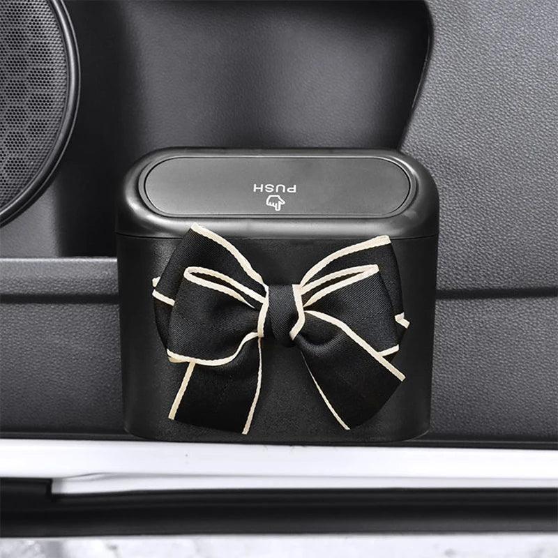 Hanging Car Trash Bin with Bowknot Design - Auto Organizer Storage - 1pc black bow