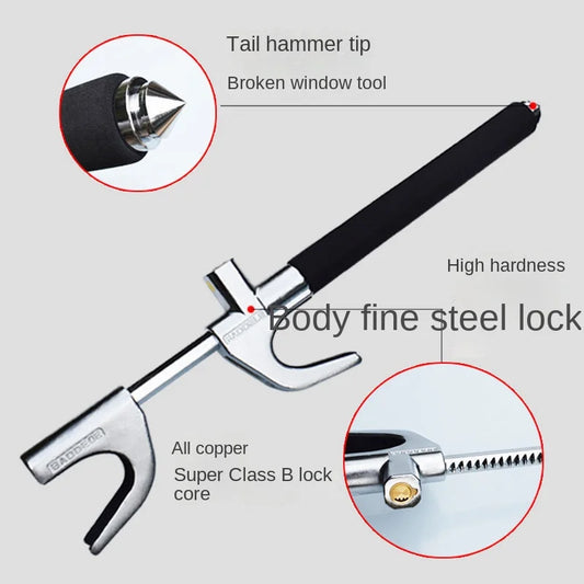 Steering Wheel Lock Anti-Theft Device Adjustable Double Hook Retractable Clamp