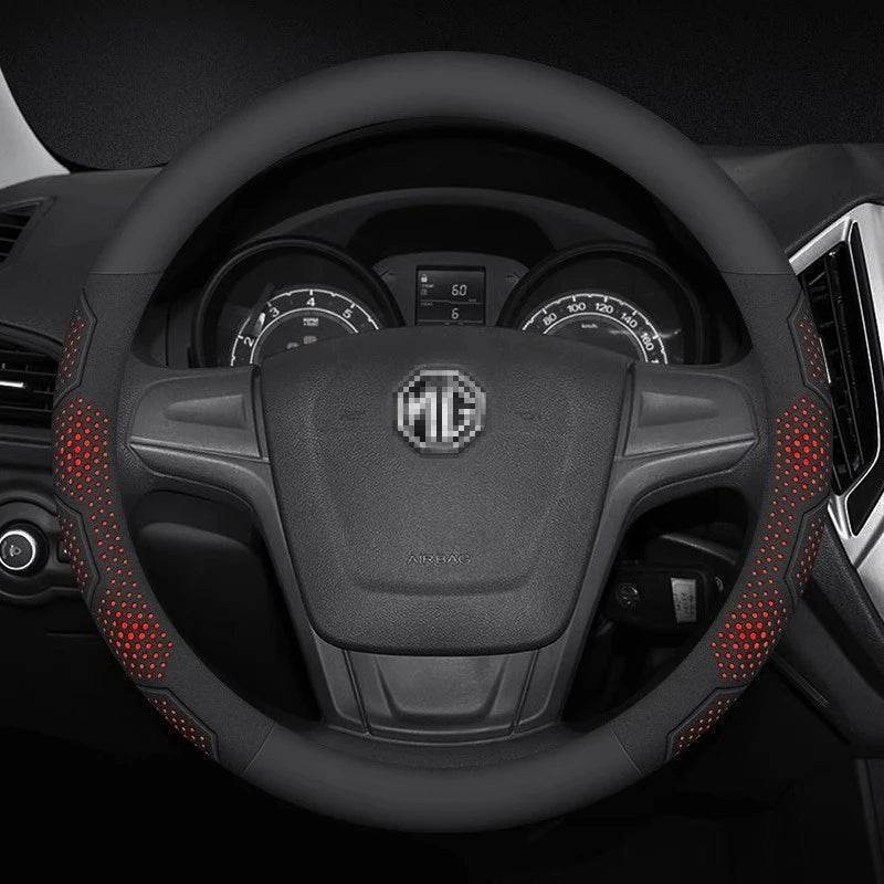 MG Carbon Fiber Suede Steering Wheel Cover - O Leather Red
