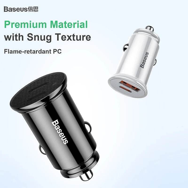 Baseus 30W Car Charger Dual USB-C | Fast PD Charging for iPhone, Samsung, Xiaomi -