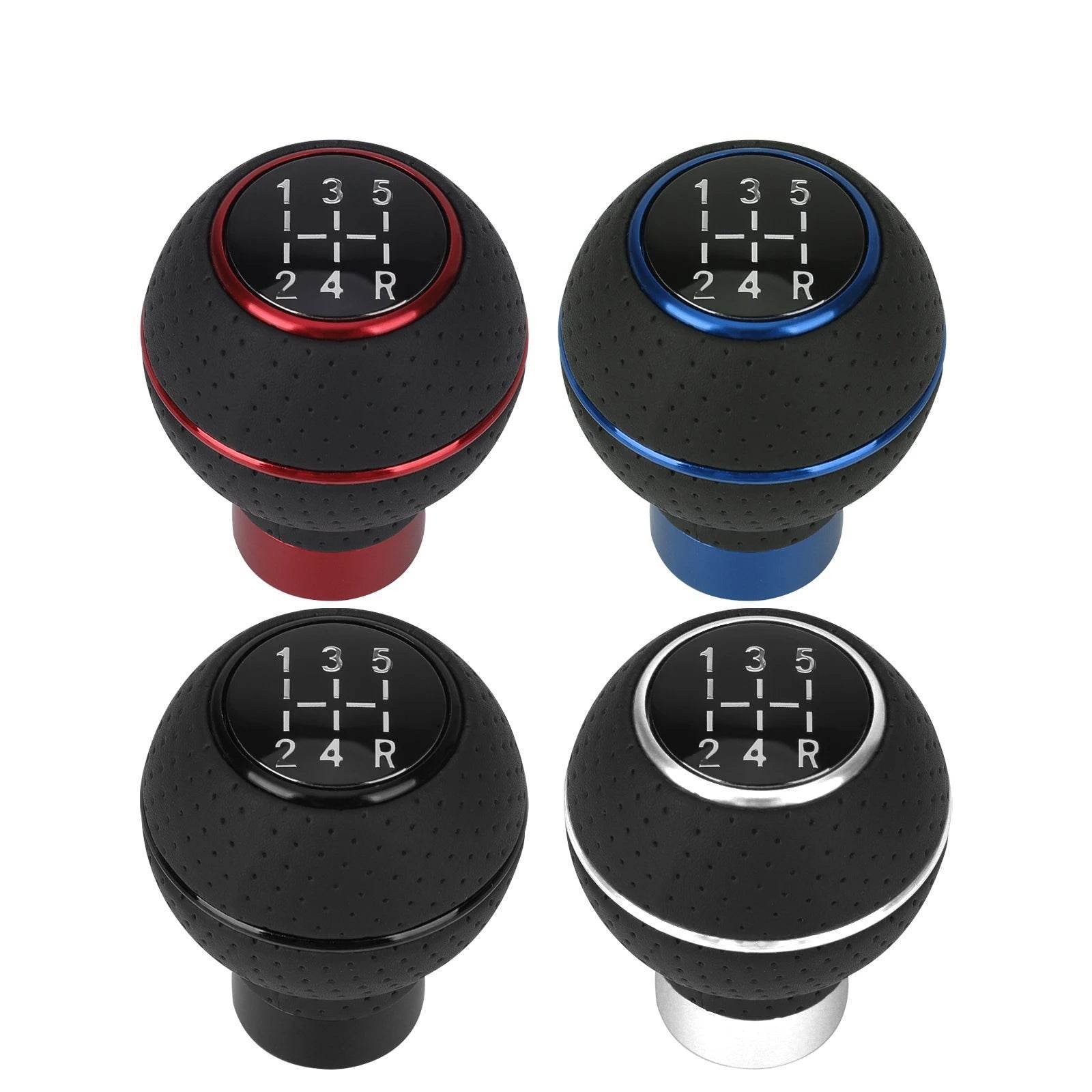Universal 5-Speed Gear Shift Knob | Leather & Aluminium | M8–M12 Compatible - Black
