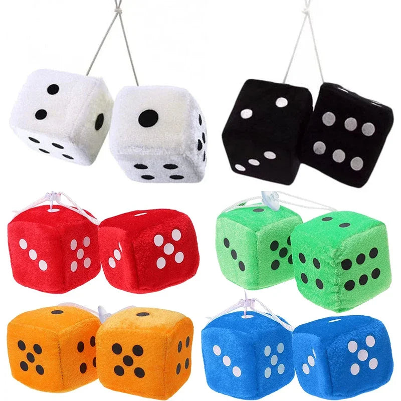 Fuzzy Dice Car Mirror Hanging Decoration – Soft Plush Rear View Ornament - White