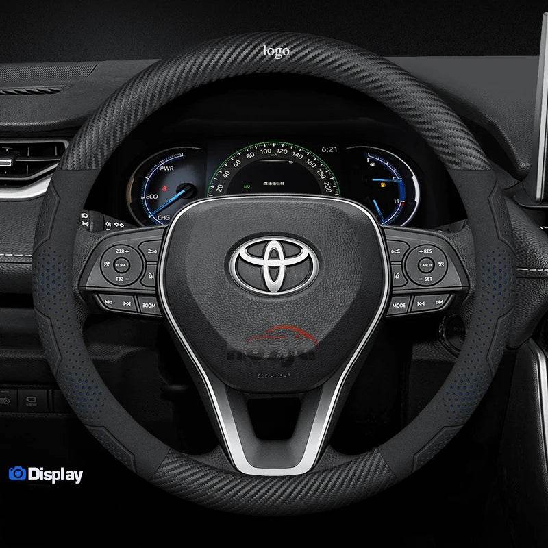 Toyota Carbon Fiber Leather Steering Wheel Cover - blue carbon fiber