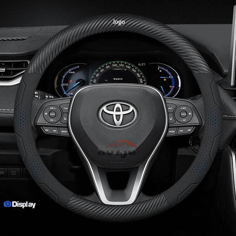 Toyota Carbon Fiber Leather Steering Wheel Cover - blue carbon fiber