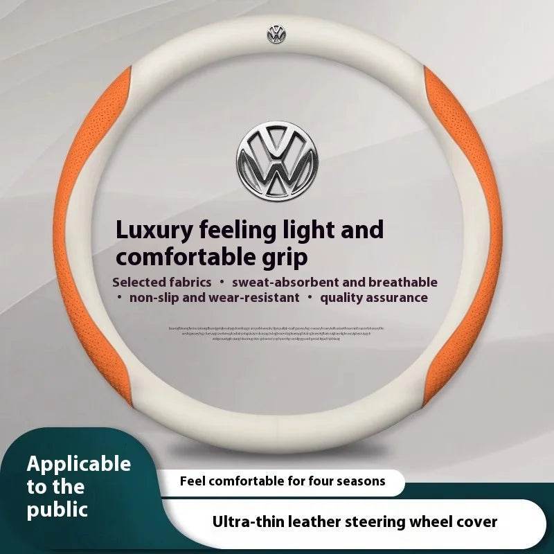 Volkswagen Carbon Fiber Leather Steering Wheel Cover - O Emboss Orange