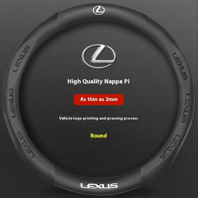 Lexus F SPORT Carbon Fiber Leather Steering Wheel Cover – Fits ES200, ES300, RX300, NX300, IS300, UX300, LX570, GX & More - Leather Black