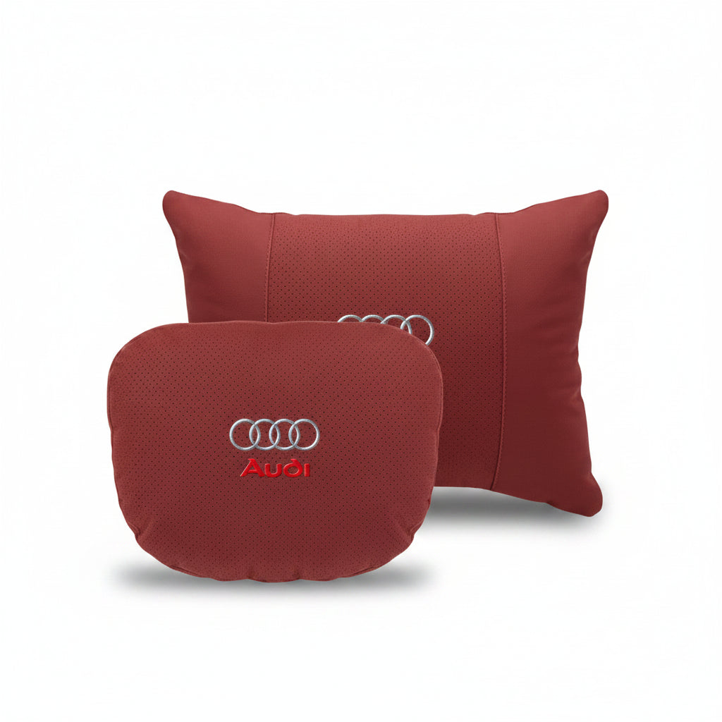 Audi Car Neck Pillow & Lumbar Support - set red