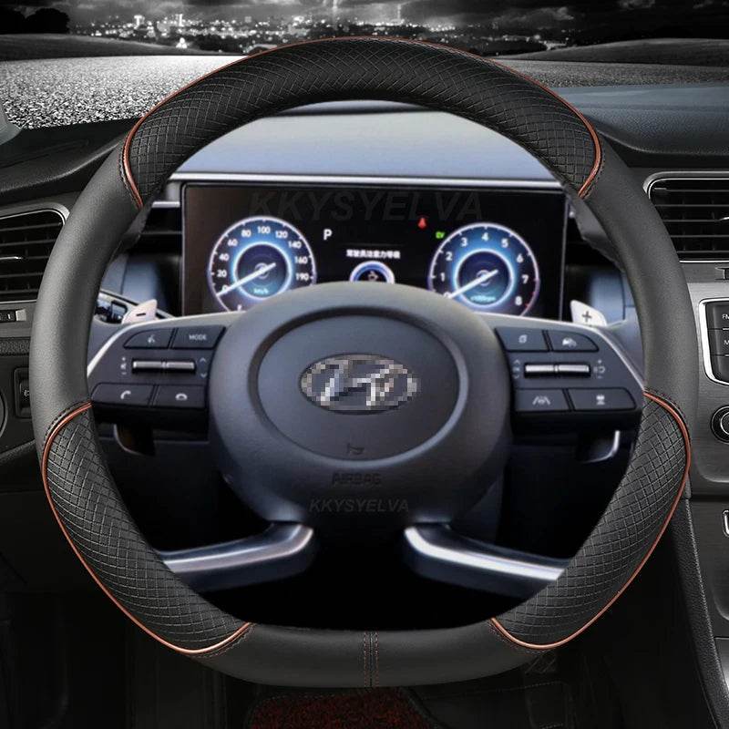Hyundai Leather Steering Wheel Cover - COFFEE D SHAPE