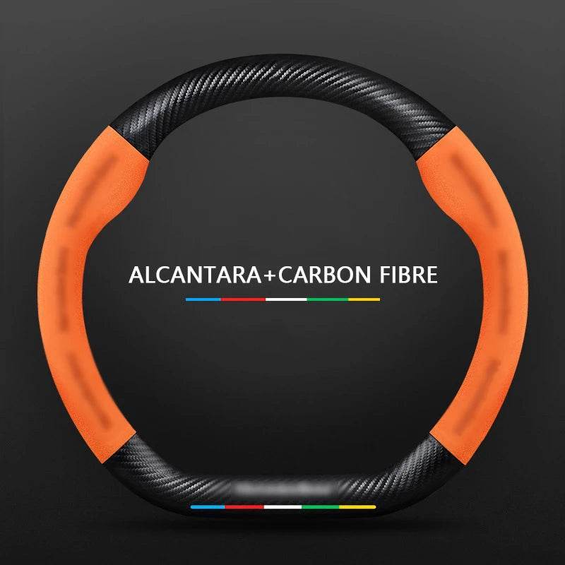 Mercedes Benz Carbon Fiber Leather Car Steering Wheel Cover - D Orange