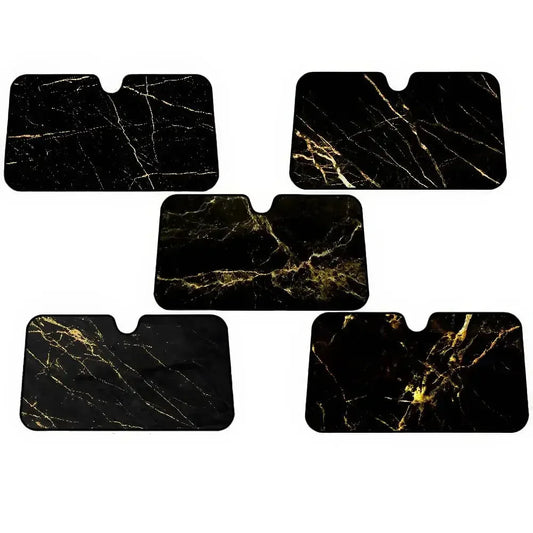 Universal Marble Black Gold Windshield Sunshade - Foldable UV Car - A