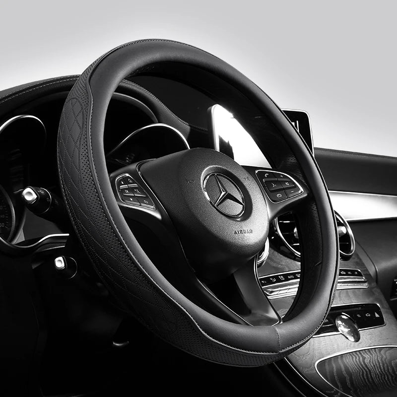 Leather Car Steering Wheel Cover – Universal Fit, 15 Inch (38 cm)