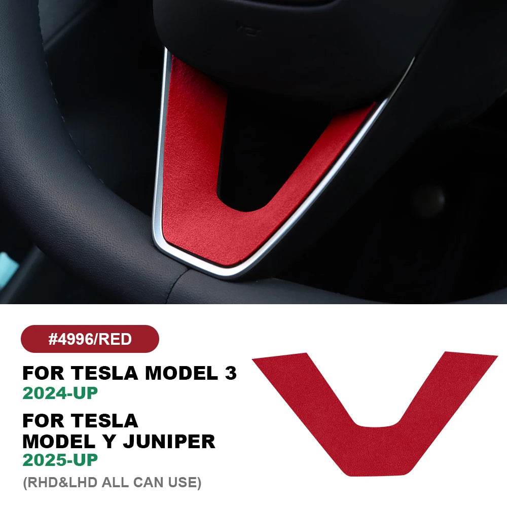 Tesla Model Y Steering Wheel Trim | Italian Suede Panel Stickers (2025+) - Red