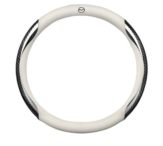 Mazda Carbon Fiber Leather Steering Wheel Cover - White Carbon Fiber