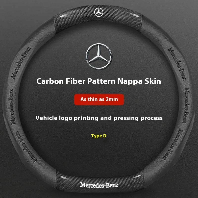 Mercedes-Benz Carbon Fiber Leather Steering Wheel Cover - D Black