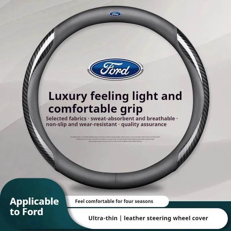 Ford Carbon Fiber Leather Steering Wheel Cover - O Black Style B