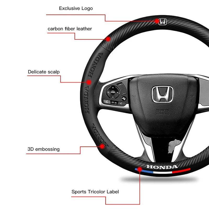 Honda Carbon Fiber Sports Steering Wheel Cover - Carbon Fiber Black