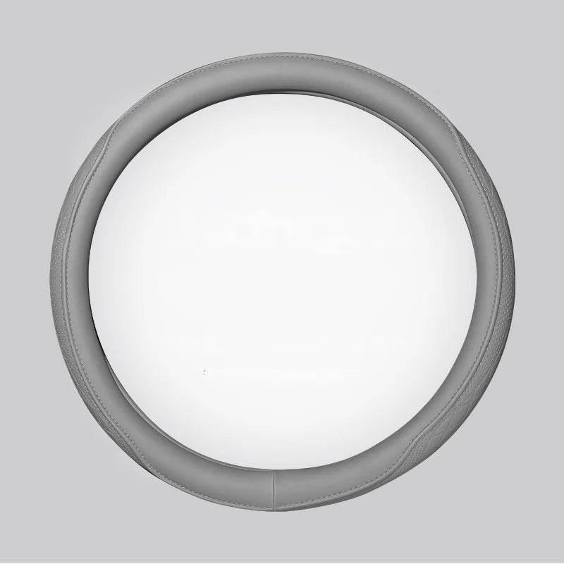 Leather Car Steering Wheel Cover – Universal Fit, 15 Inch (38 cm) - Gray