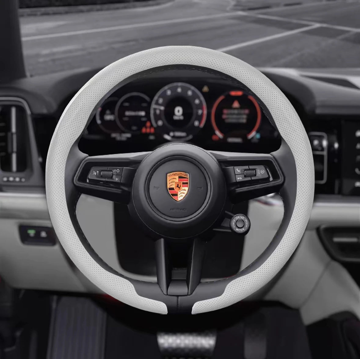 Porsche Nappa Leather Steering Wheel Cover - Round Shape / White