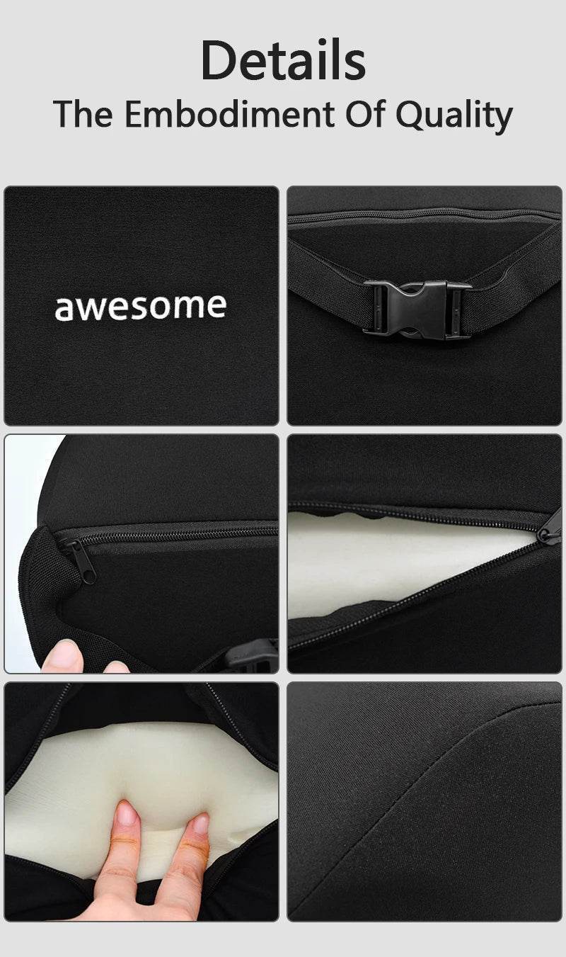Ergonomic Car Lumbar & Neck Support Pillow Set – Memory Foam Cushion for Back & Headrest - Black Set