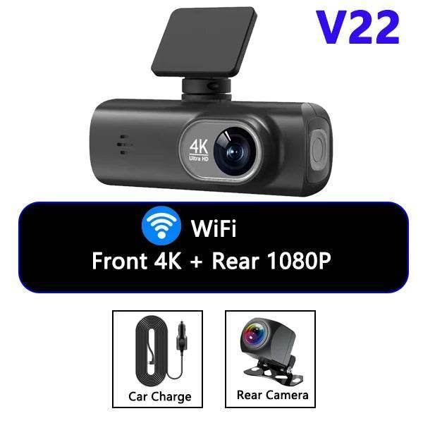 4K WIFI V22 Mini Dashcam Night Vision with Rear Camera - V22 / None