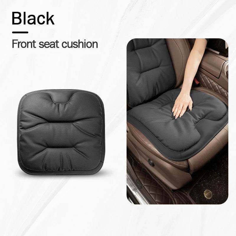 Car Seat Cushion – Leather, Waist Support, Four Seasons Protector - 1PC Black Seat