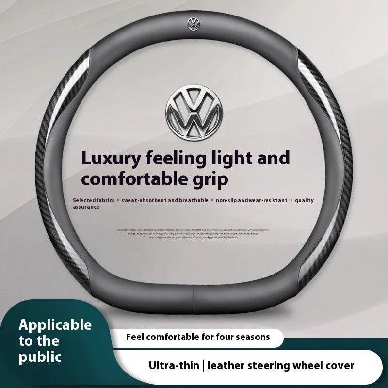 Volkswagen Carbon Fiber Leather Steering Wheel Cover - D carbon fiber Black