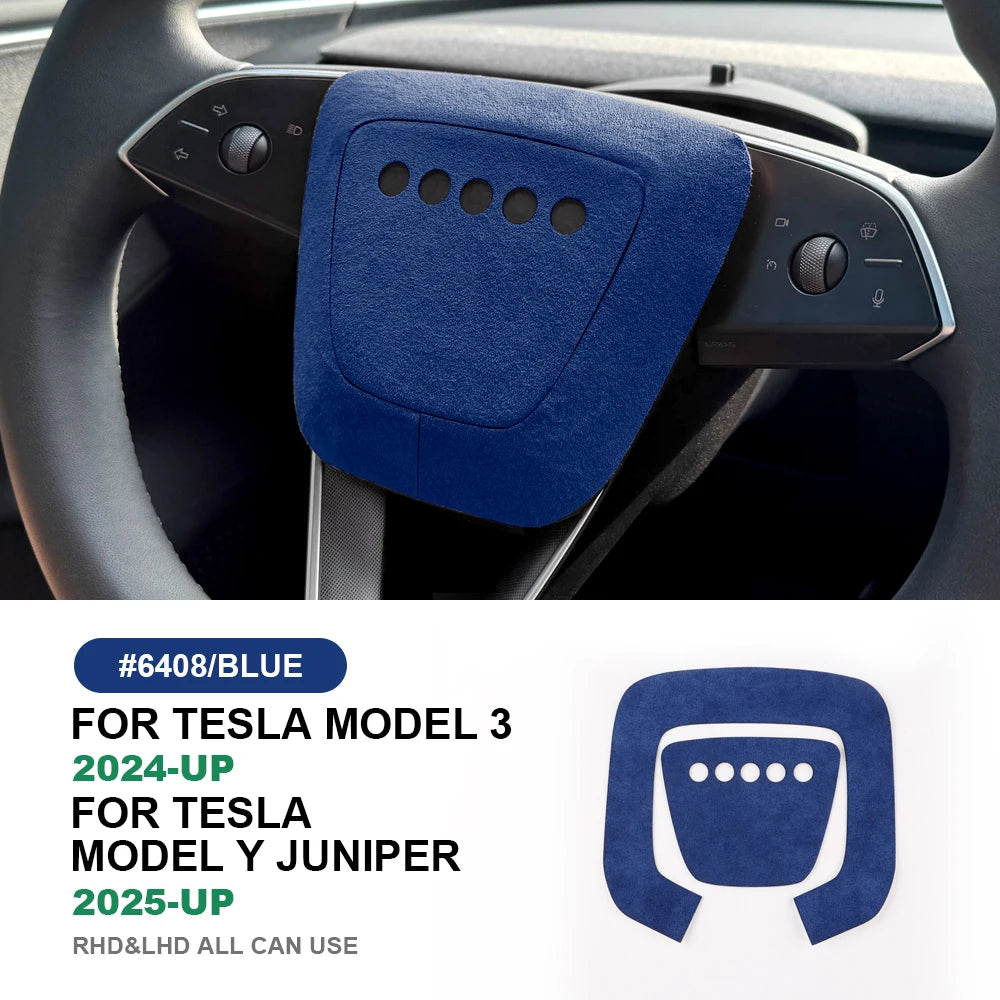 Tesla Model Y Steering Wheel Trim | Italian Suede Panel Stickers (2025+) - 6408 Bottom