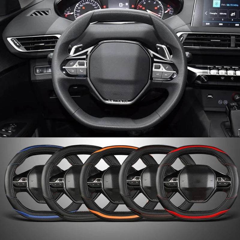 Peugeot Carbon Fiber + PU Leather Steering Wheel Cover for 3008 4008 5008 -
