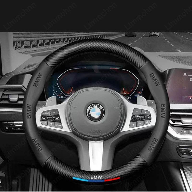 BMW 3D Carbon Fiber Leather Steering Wheel Cover - BMW Black