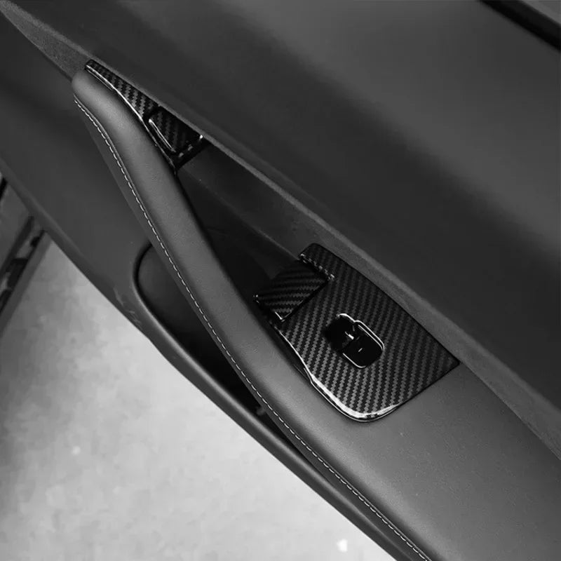 Tesla Model Y/3/3+ Highland Window Switch Button Covers – Trim Frame Stickers (2017–2024) - Matte Carbon New M3