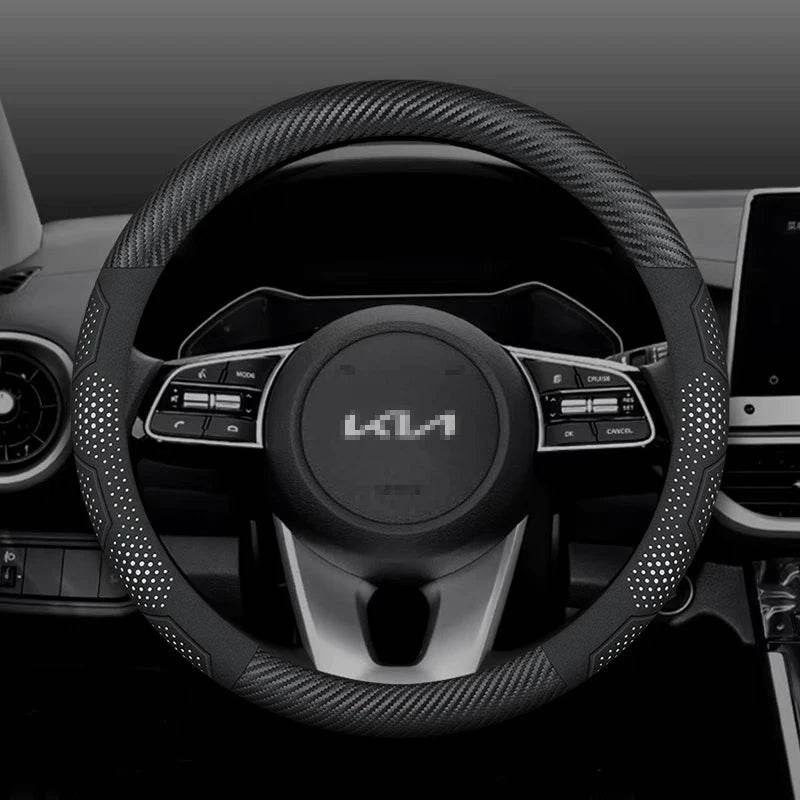 Kia Carbon Fiber Suede Steering Wheel Cover - O Carbon White