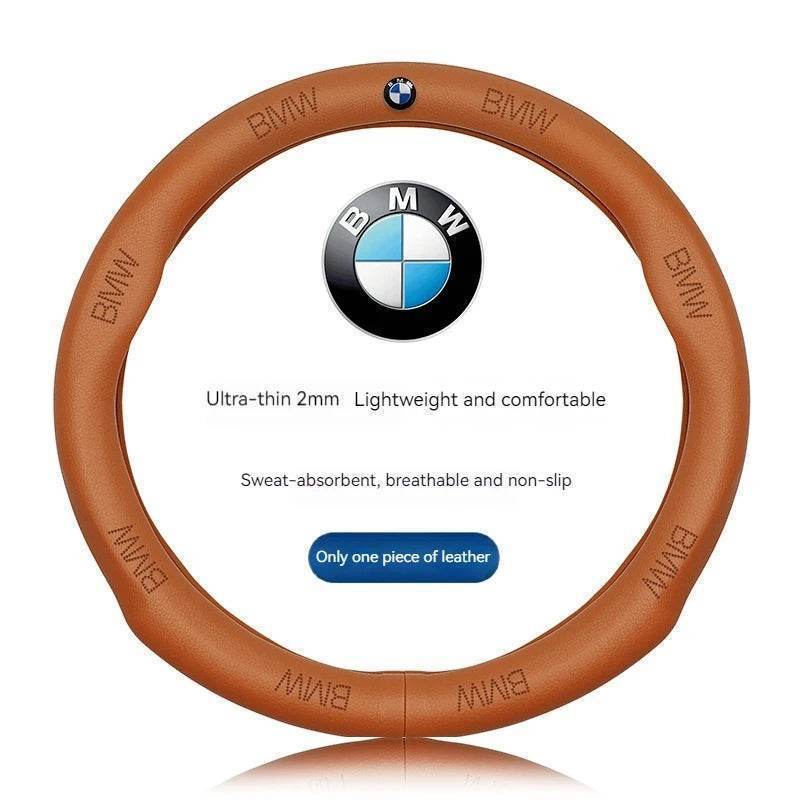 BMW Carbon Fiber Suede Leather Steering Wheel Cover - BMW Cognac