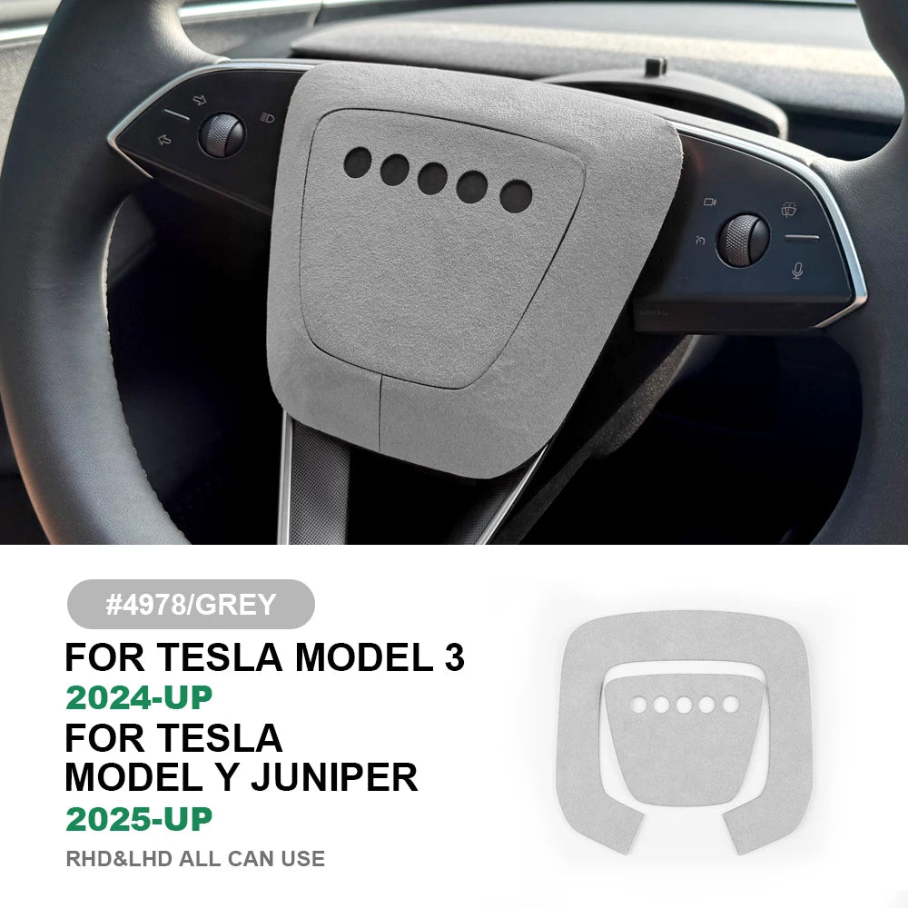 Tesla Model Y Steering Wheel Trim | Italian Suede Panel Stickers (2025+) - 6408 Bottom