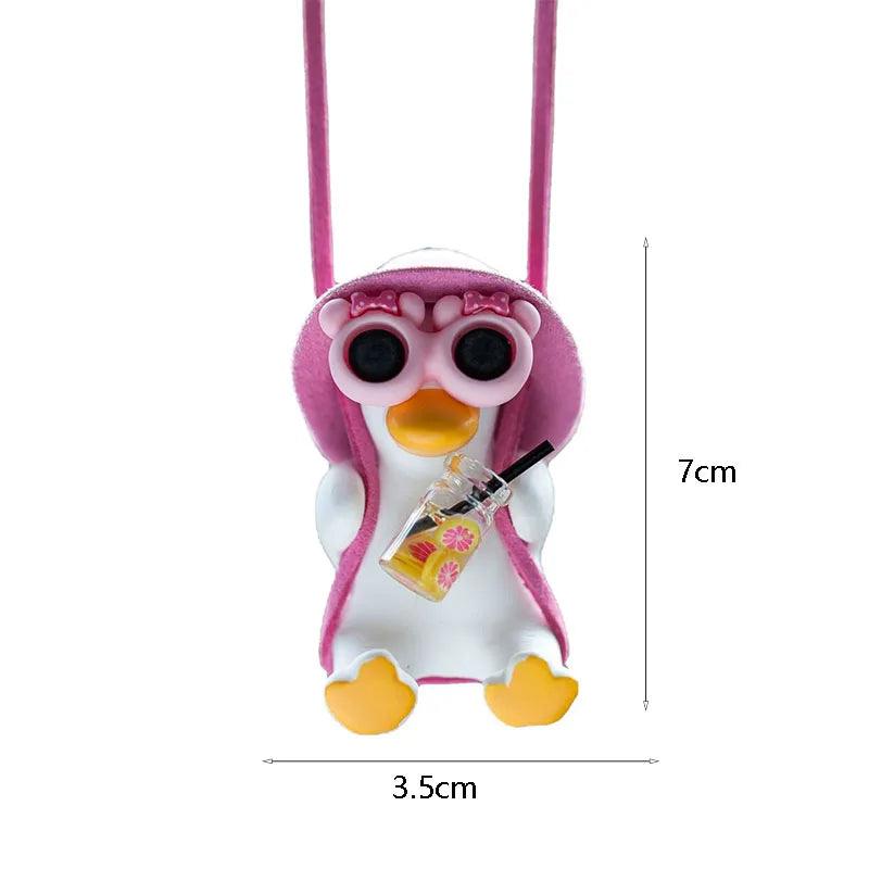 Pink Anime Duck Car Mirror Pendant - Cute Swing Ornament Auto Decor