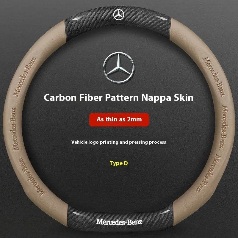Mercedes-Benz Carbon Fiber Leather Steering Wheel Cover - D Beige